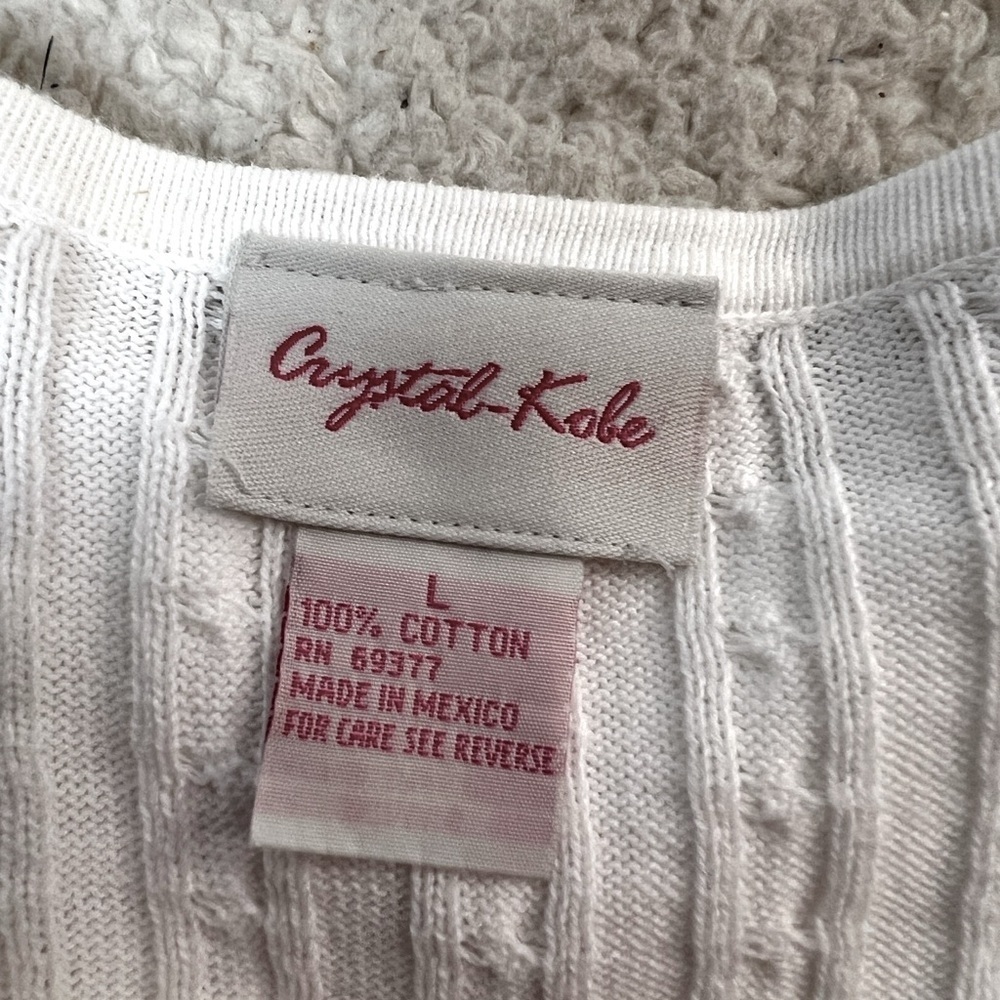 Crystal Kobe White Crewneck Cable Knit 100% Cotton Sweater Size: Large - Picture 4 of 5